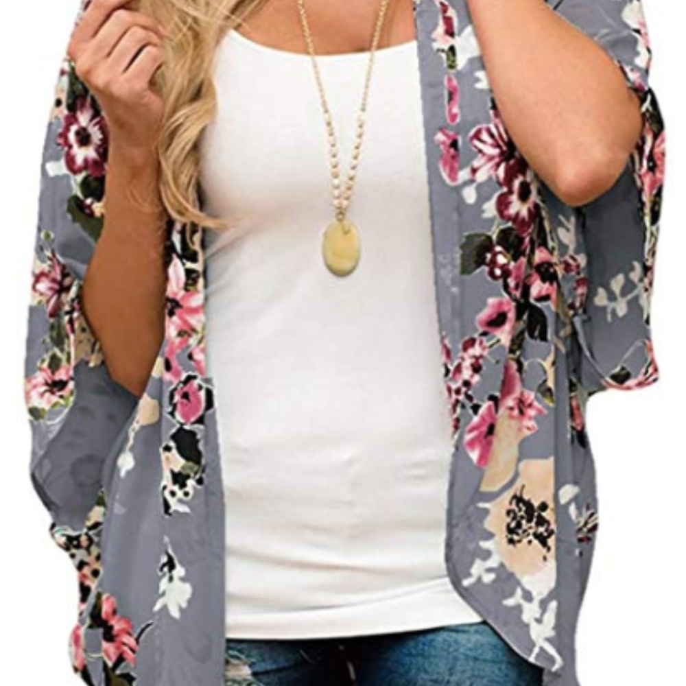 Floral Kimono Cardigan Chiffon Open Front